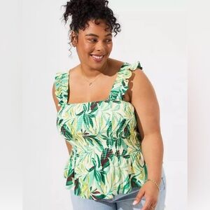 Torrid Green Leaf Print Crop Top-Lined-Size 2X